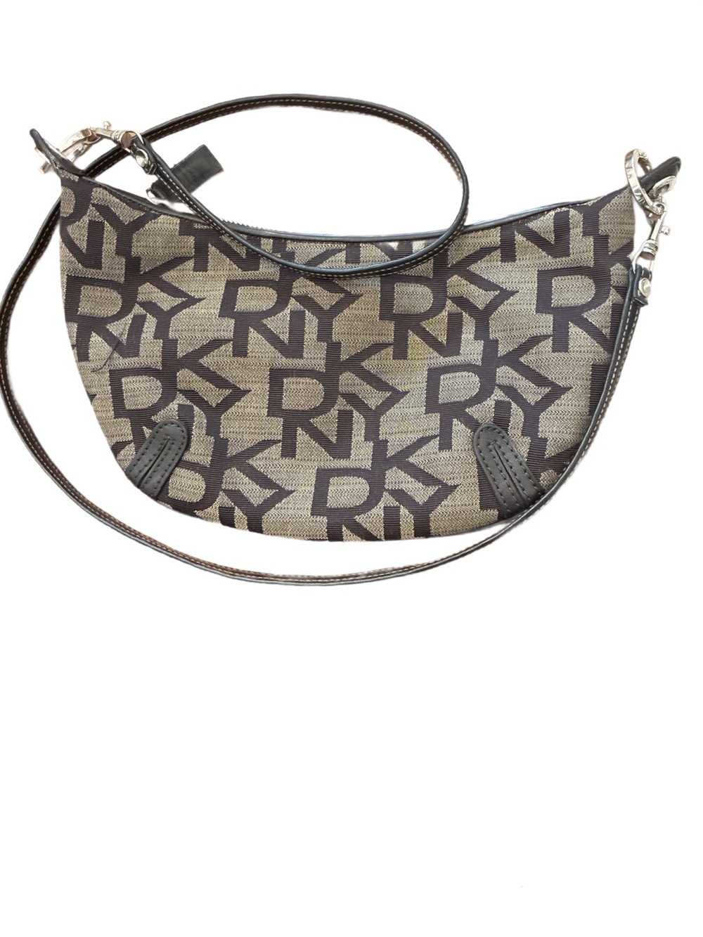 DKNY Monogram Vintage Y2K Crescent Hobo Bag in Brown Logo Canvas